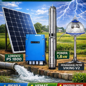 Paket Pompa Tenaga Surya LORENTZ PS2-1800 dengan Panel 620 WP & Proteksi Petir Viking V2