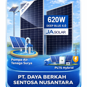 Panel Surya 620 WP Double Glass N-Type Bifacial untuk PLTS Hybrid & Pompa Air Tenaga Surya